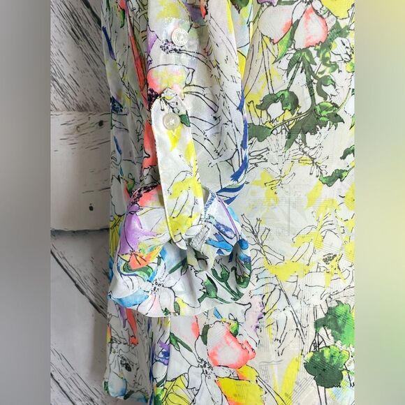 Express Portofino Shirt Semi-Sheer Floral Print S - Picture 5 of 7